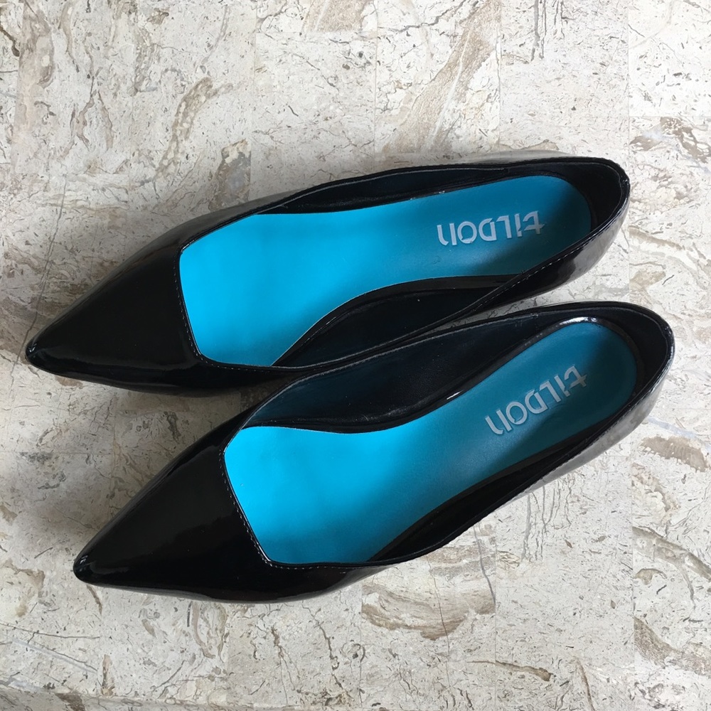 Faux Patent Black Leather Flat Pointy Toe Slip On